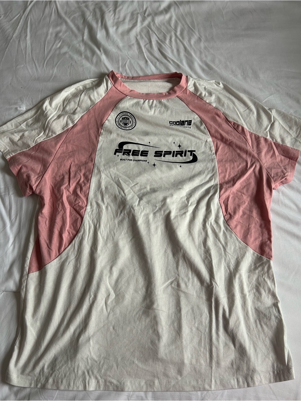 SHEIN White and Pink 'Free Spirit' Short Sleeve Tee